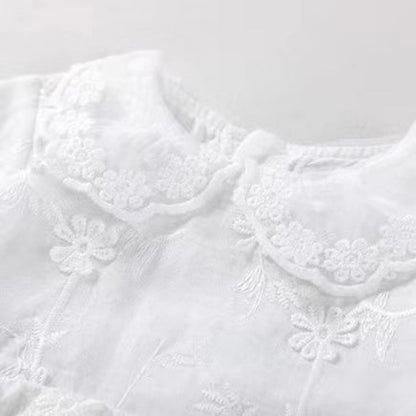 MyKids-USA® Baby Girl Solid Color Flower Embroidered Design Doll Neck Long Sleeves bodysuit Dress