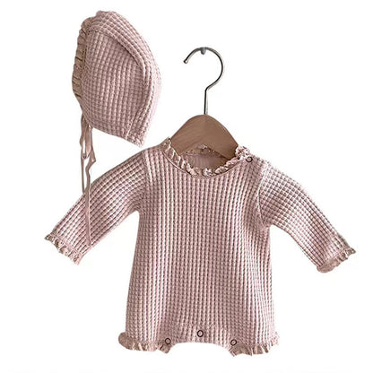 MyKids-USA® Baby Girl Solid Color Waffle Pattern Lace Design Long Sleeves Triangle Bodysuit