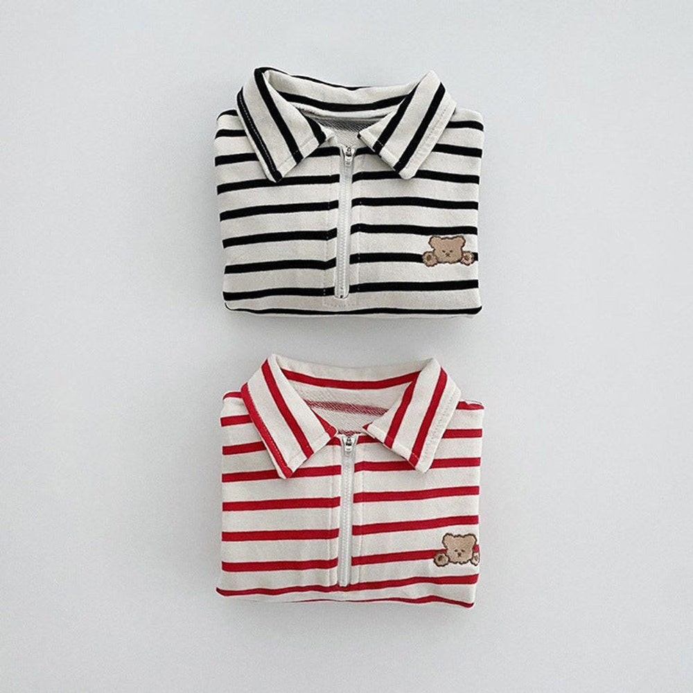 Baby Striped & Cartoon Patched Graphic Polo Neck Long Sleeves Bodysuit bodysuit