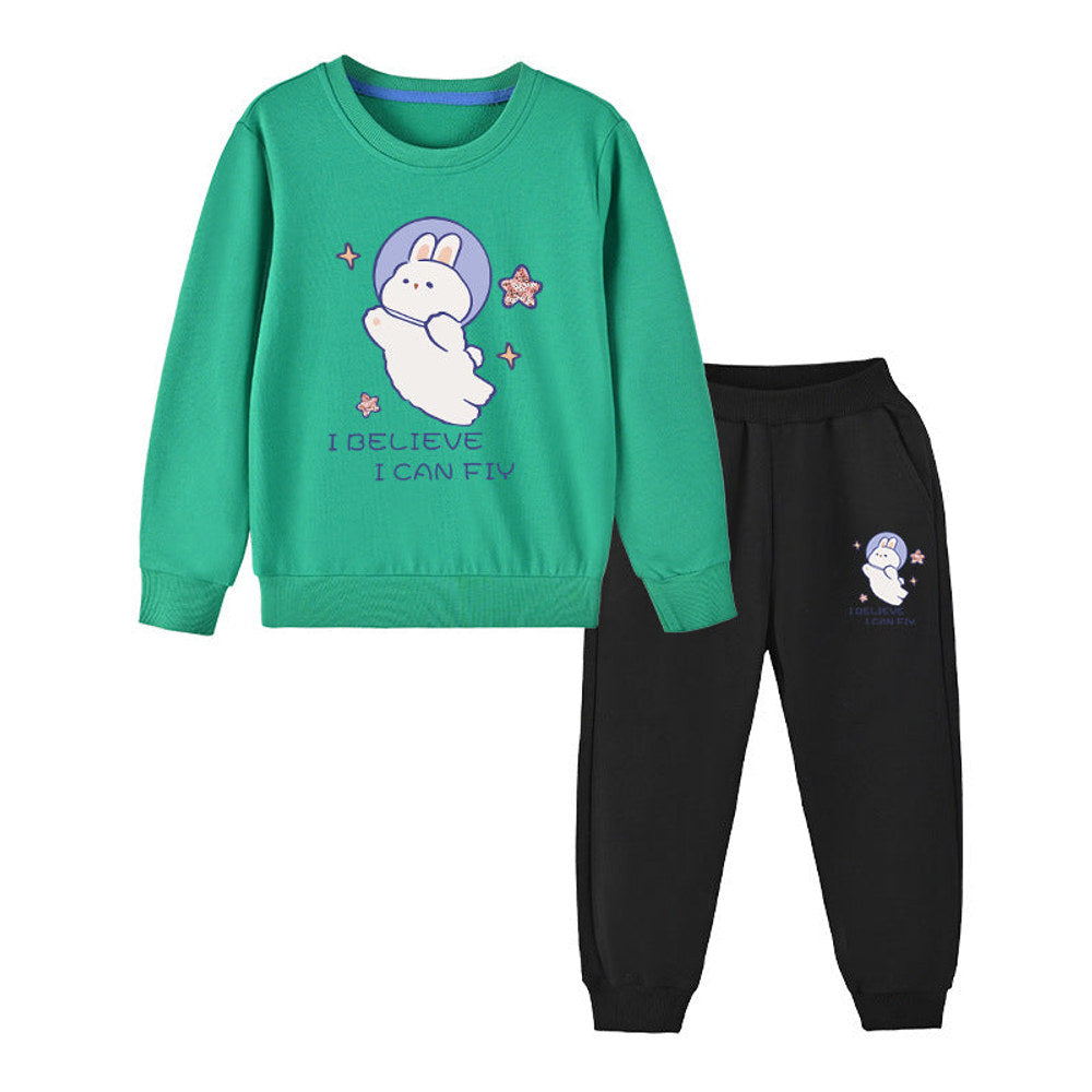 MyKids-USA® Baby Girl Cute Bunny Graphic Hoodie Combo Loose Trousers Soft Cotton Sets