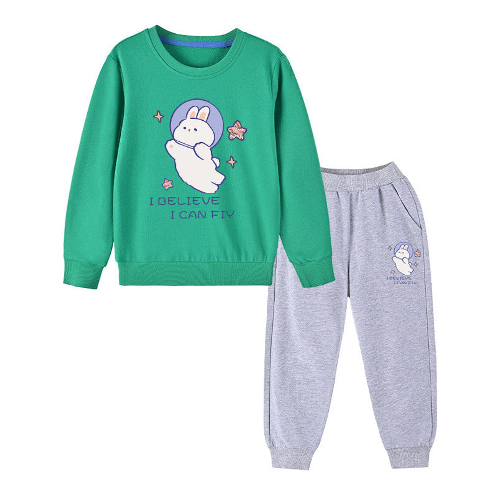 MyKids-USA® Baby Girl Cute Bunny Graphic Hoodie Combo Loose Trousers Soft Cotton Sets