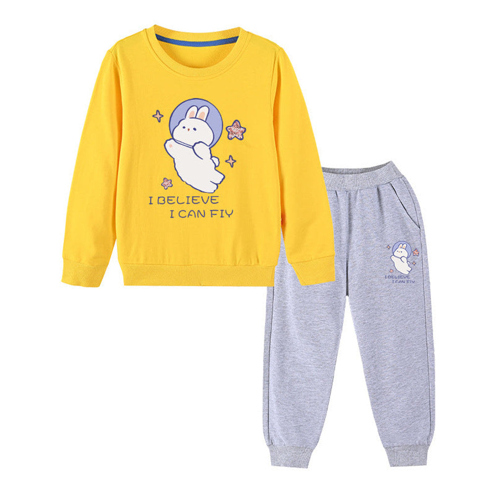 MyKids-USA® Baby Girl Cute Bunny Graphic Hoodie Combo Loose Trousers Soft Cotton Sets