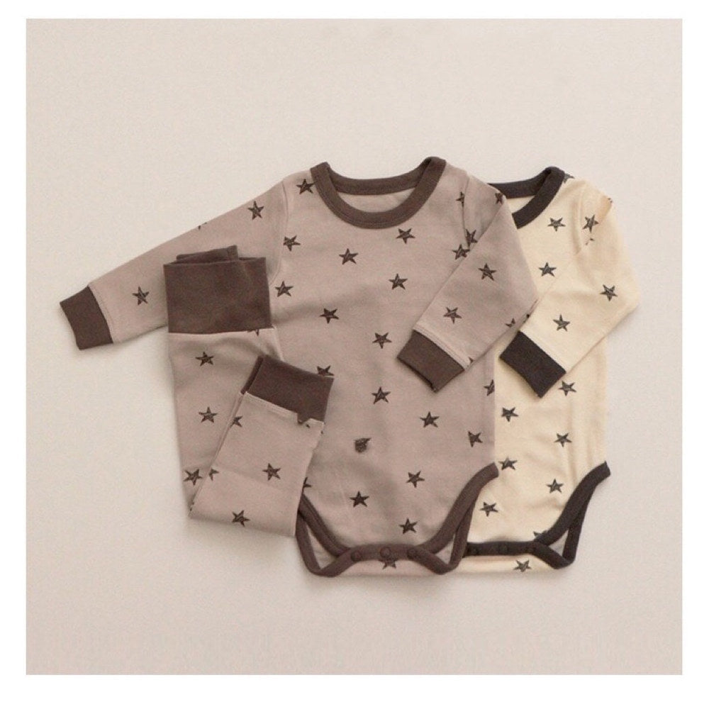 MyKids-USA® Baby Star & Moon Graphic Cotton Bodysuit Combo Pants Thermal Underwear Sets