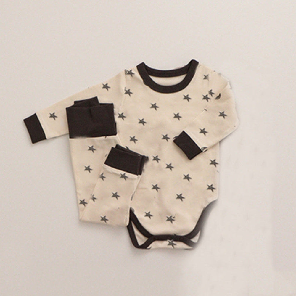 MyKids-USA® Baby Star & Moon Graphic Cotton Bodysuit Combo Pants Thermal Underwear Sets