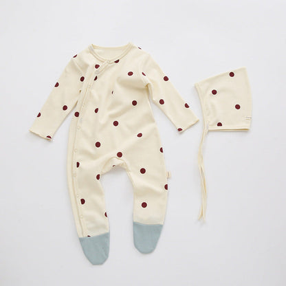 MyKids-USA® Baby Printed Graphic Side Button Design Long Sleeved Jumpsuit Romper Pajamas With Hat