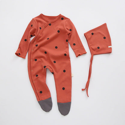 MyKids-USA® Baby Printed Graphic Side Button Design Long Sleeved Jumpsuit Romper Pajamas With Hat