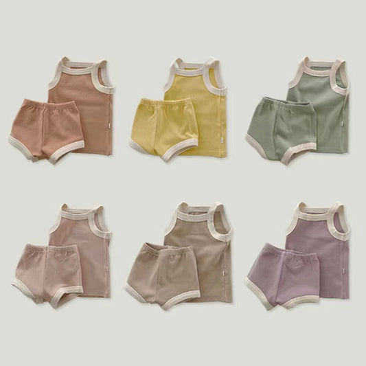 MyKids-USA® Baby Girl Solid Color Thin Style Pure Cotton Vest Combo Shorts  Sets Home Clothes