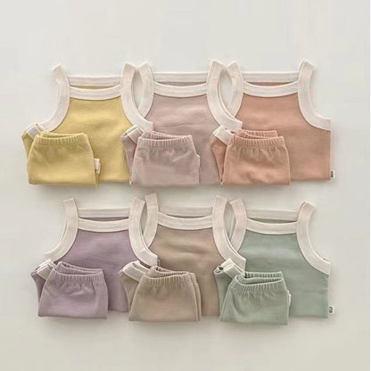 MyKids-USA® Baby Girl Solid Color Thin Style Pure Cotton Vest Combo Shorts  Sets Home Clothes