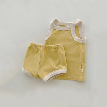 MyKids-USA® Baby Girl Solid Color Thin Style Pure Cotton Vest Combo Shorts  Sets Home Clothes