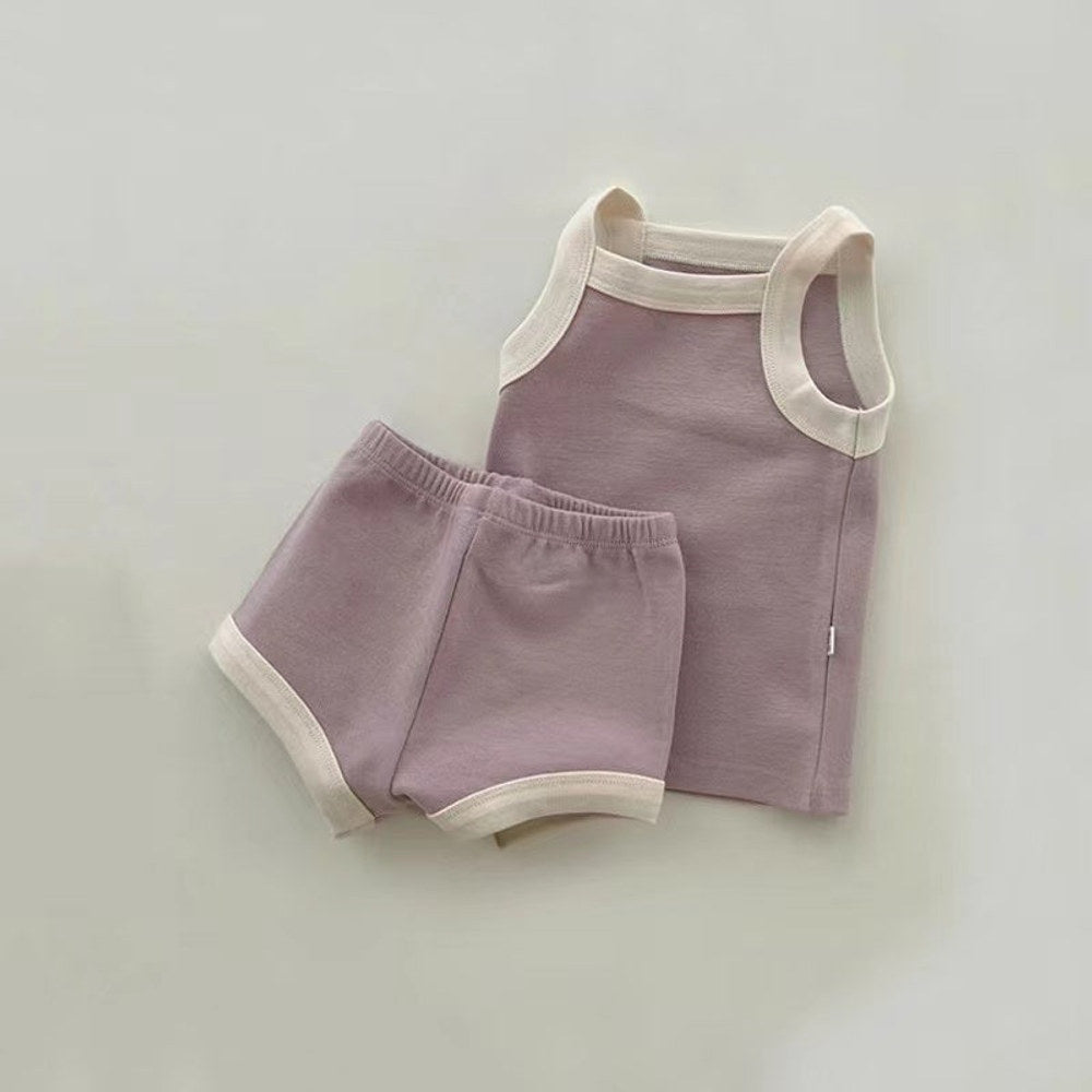 MyKids-USA® Baby Girl Solid Color Thin Style Pure Cotton Vest Combo Shorts  Sets Home Clothes