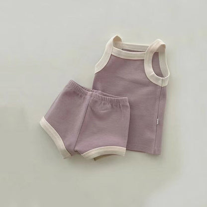 MyKids-USA® Baby Girl Solid Color Thin Style Pure Cotton Vest Combo Shorts  Sets Home Clothes