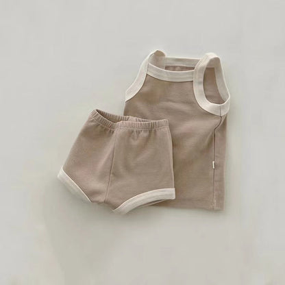 MyKids-USA® Baby Girl Solid Color Thin Style Pure Cotton Vest Combo Shorts  Sets Home Clothes