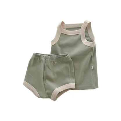 MyKids-USA® Baby Girl Solid Color Thin Style Pure Cotton Vest Combo Shorts  Sets Home Clothes