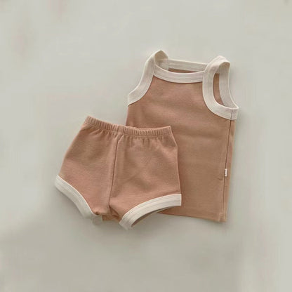 MyKids-USA® Baby Girl Solid Color Thin Style Pure Cotton Vest Combo Shorts  Sets Home Clothes