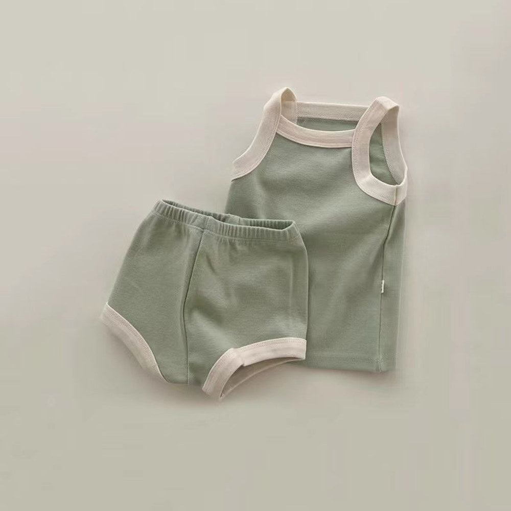 MyKids-USA® Baby Girl Solid Color Thin Style Pure Cotton Vest Combo Shorts  Sets Home Clothes