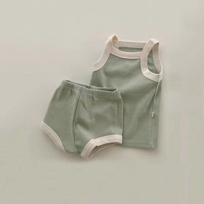 MyKids-USA® Baby Girl Solid Color Thin Style Pure Cotton Vest Combo Shorts  Sets Home Clothes