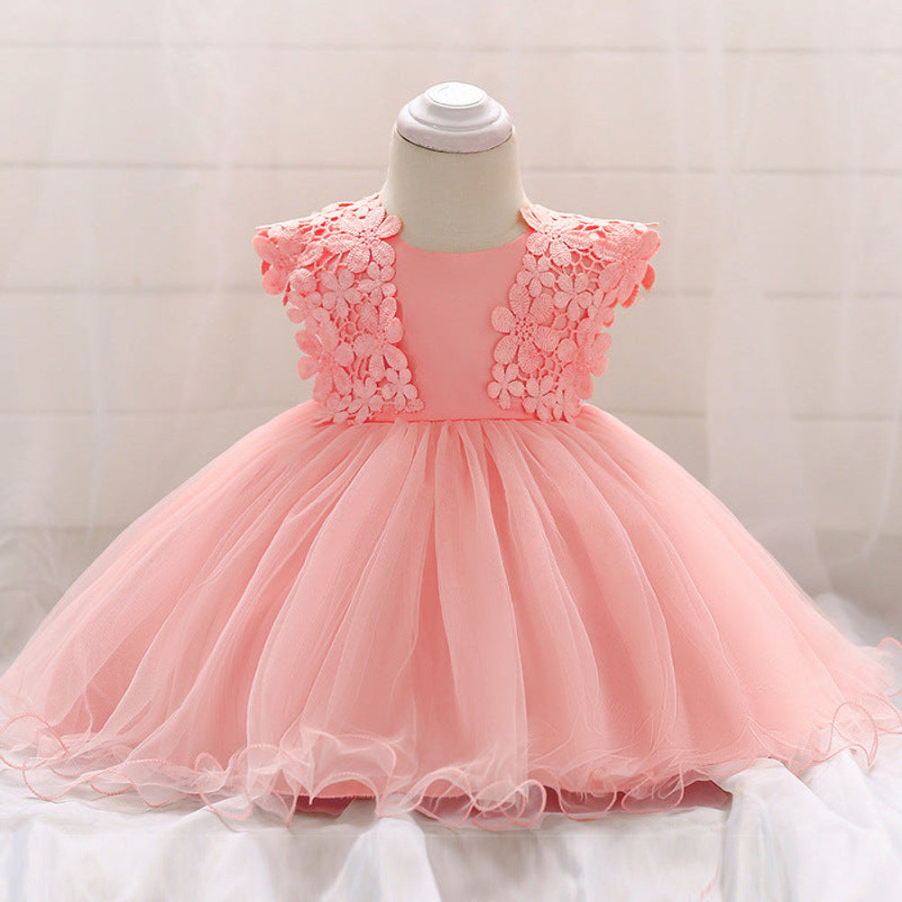 MyKids-USA® Baby Girl Floral Patched Graphic Mesh Tutu Dress Birthday Baptism Dress