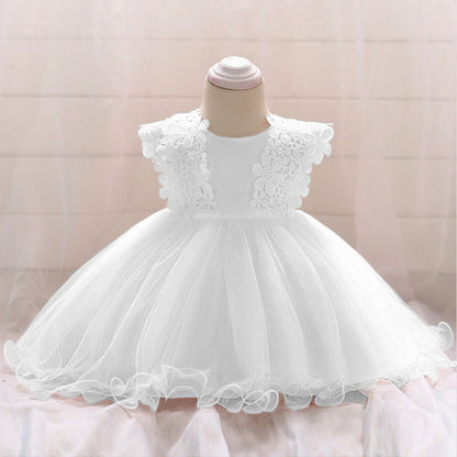 MyKids-USA® Baby Girl Floral Patched Graphic Mesh Tutu Dress Birthday Baptism Dress