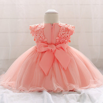 MyKids-USA® Baby Girl Floral Patched Graphic Mesh Tutu Dress Birthday Baptism Dress
