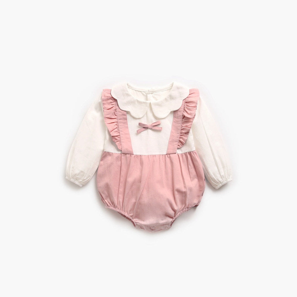 MyKids-USA® Baby Girl False One Pieces Design Petal Collar Design Bow Patched Bodysuit bodysuit
