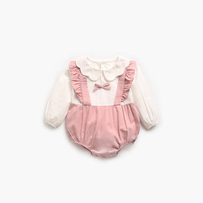MyKids-USA® Baby Girl False One Pieces Design Petal Collar Design Bow Patched Bodysuit bodysuit
