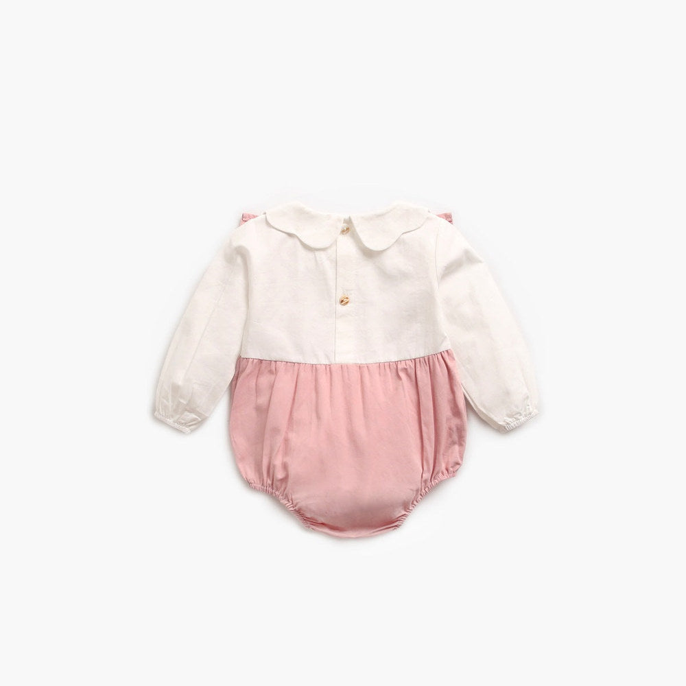 MyKids-USA® Baby Girl False One Pieces Design Petal Collar Design Bow Patched Bodysuit bodysuit
