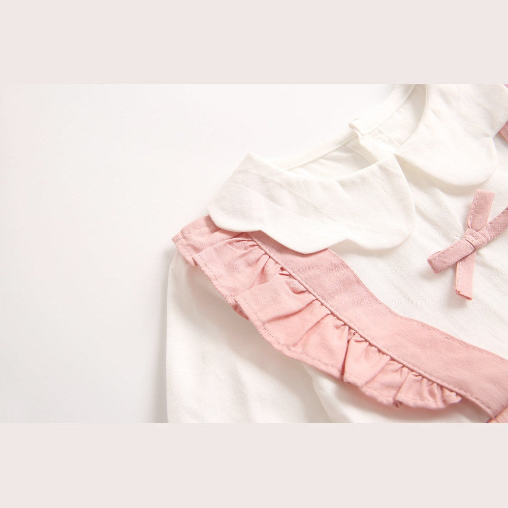 MyKids-USA® Baby Girl False One Pieces Design Petal Collar Design Bow Patched Bodysuit bodysuit