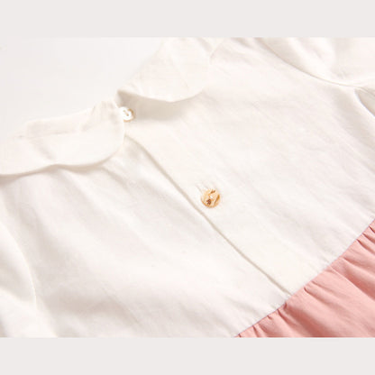 MyKids-USA® Baby Girl False One Pieces Design Petal Collar Design Bow Patched Bodysuit bodysuit