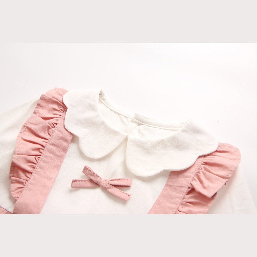 MyKids-USA® Baby Girl False One Pieces Design Petal Collar Design Bow Patched Bodysuit bodysuit