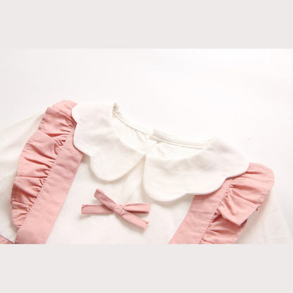 MyKids-USA® Baby Girl False One Pieces Design Petal Collar Design Bow Patched Bodysuit bodysuit
