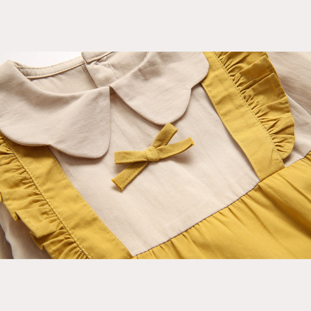 MyKids-USA® Baby Girl False One Pieces Design Petal Collar Design Bow Patched Bodysuit bodysuit