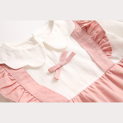 MyKids-USA® Baby Girl False One Pieces Design Petal Collar Design Bow Patched Bodysuit bodysuit