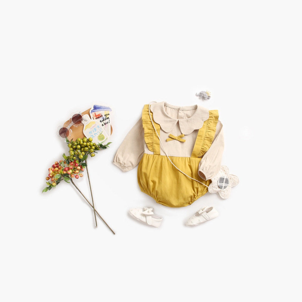 MyKids-USA® Baby Girl False One Pieces Design Petal Collar Design Bow Patched Bodysuit bodysuit