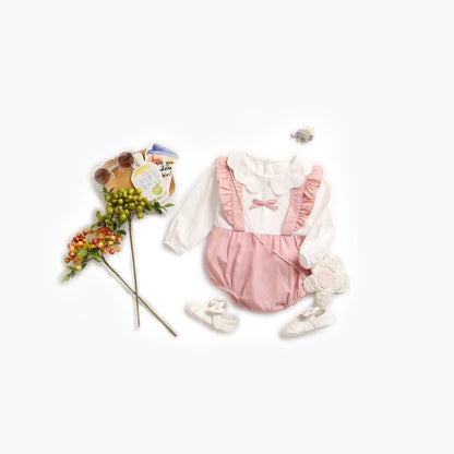 MyKids-USA® Baby Girl False One Pieces Design Petal Collar Design Bow Patched Bodysuit bodysuit