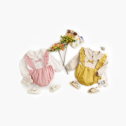 MyKids-USA® Baby Girl False One Pieces Design Petal Collar Design Bow Patched Bodysuit bodysuit