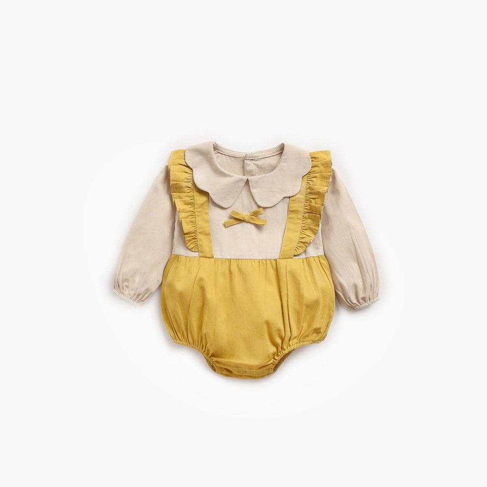 MyKids-USA® Baby Girl False One Pieces Design Petal Collar Design Bow Patched Bodysuit bodysuit