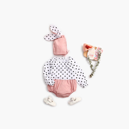 MyKids-USA® Baby Girl Polka Dot Graphic Long Sleeved Cute Bodysuit & Hats