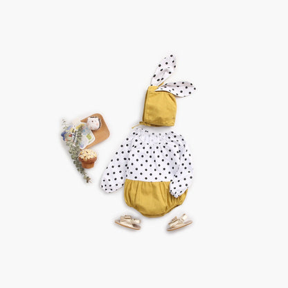 MyKids-USA® Baby Girl Polka Dot Graphic Long Sleeved Cute Bodysuit & Hats