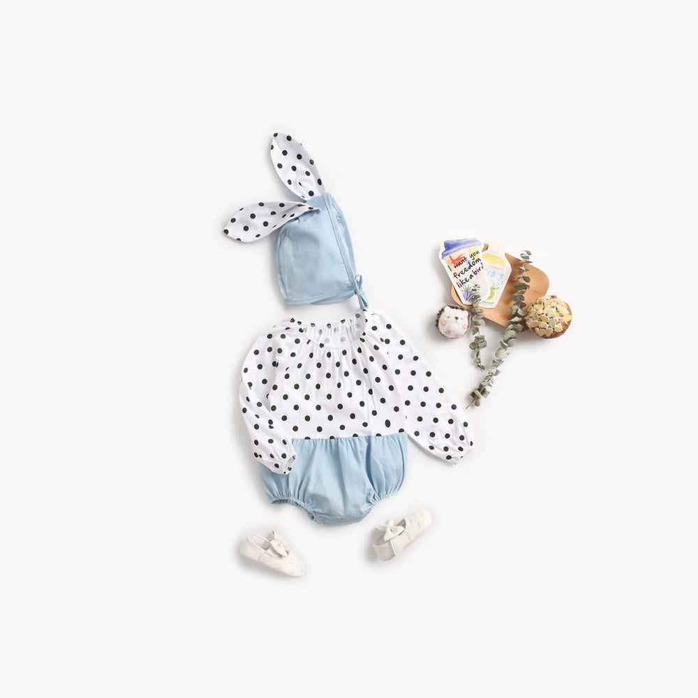 MyKids-USA® Baby Girl Polka Dot Graphic Long Sleeved Cute Bodysuit & Hats