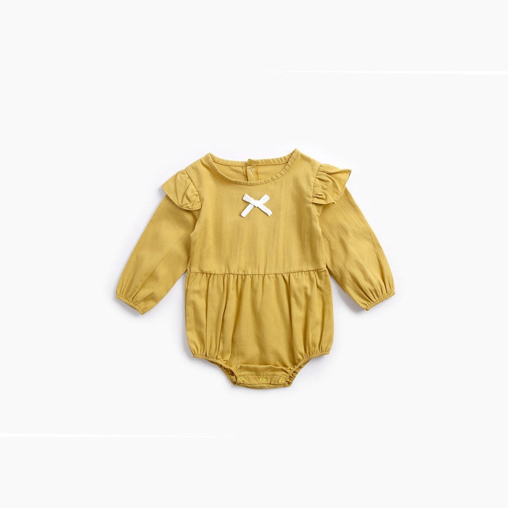 MyKids-USA® Baby Girl Solid Color Bow Patched Design Little Butterfly Sleeves Bodysuit