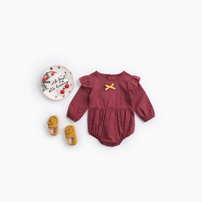 MyKids-USA® Baby Girl Solid Color Bow Patched Design Little Butterfly Sleeves Bodysuit