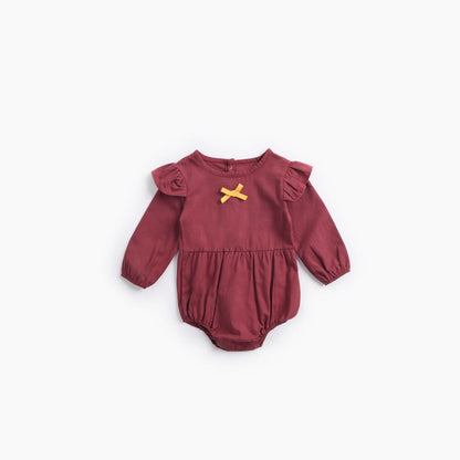 MyKids-USA® Baby Girl Solid Color Bow Patched Design Little Butterfly Sleeves Bodysuit