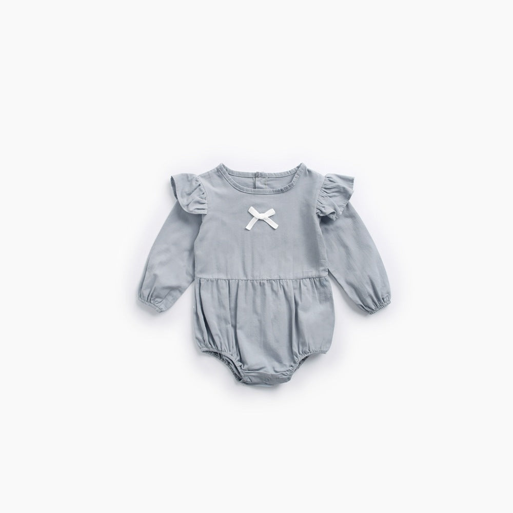 MyKids-USA® Baby Girl Solid Color Bow Patched Design Little Butterfly Sleeves Bodysuit