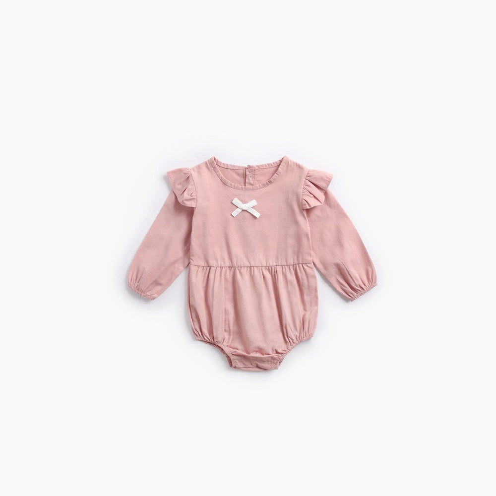 MyKids-USA® Baby Girl Solid Color Bow Patched Design Little Butterfly Sleeves Bodysuit