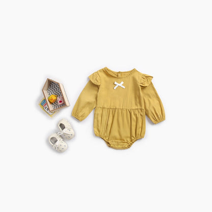 MyKids-USA® Baby Girl Solid Color Bow Patched Design Little Butterfly Sleeves Bodysuit
