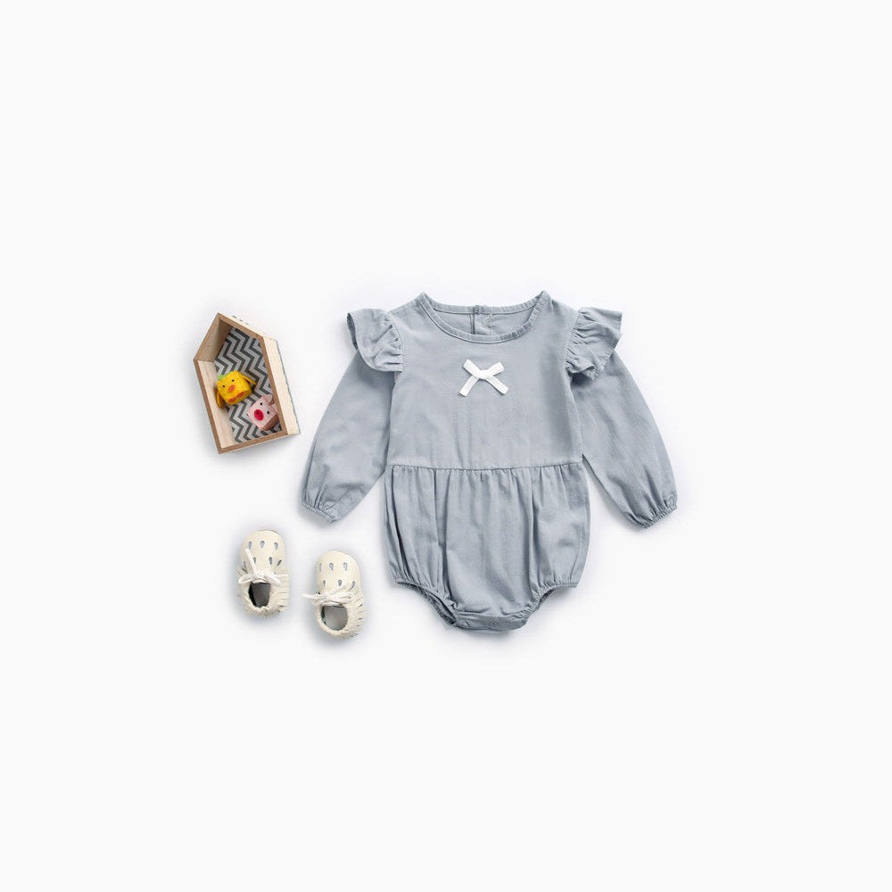 MyKids-USA® Baby Girl Solid Color Bow Patched Design Little Butterfly Sleeves Bodysuit