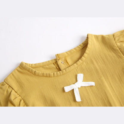 MyKids-USA® Baby Girl Solid Color Bow Patched Design Little Butterfly Sleeves Bodysuit