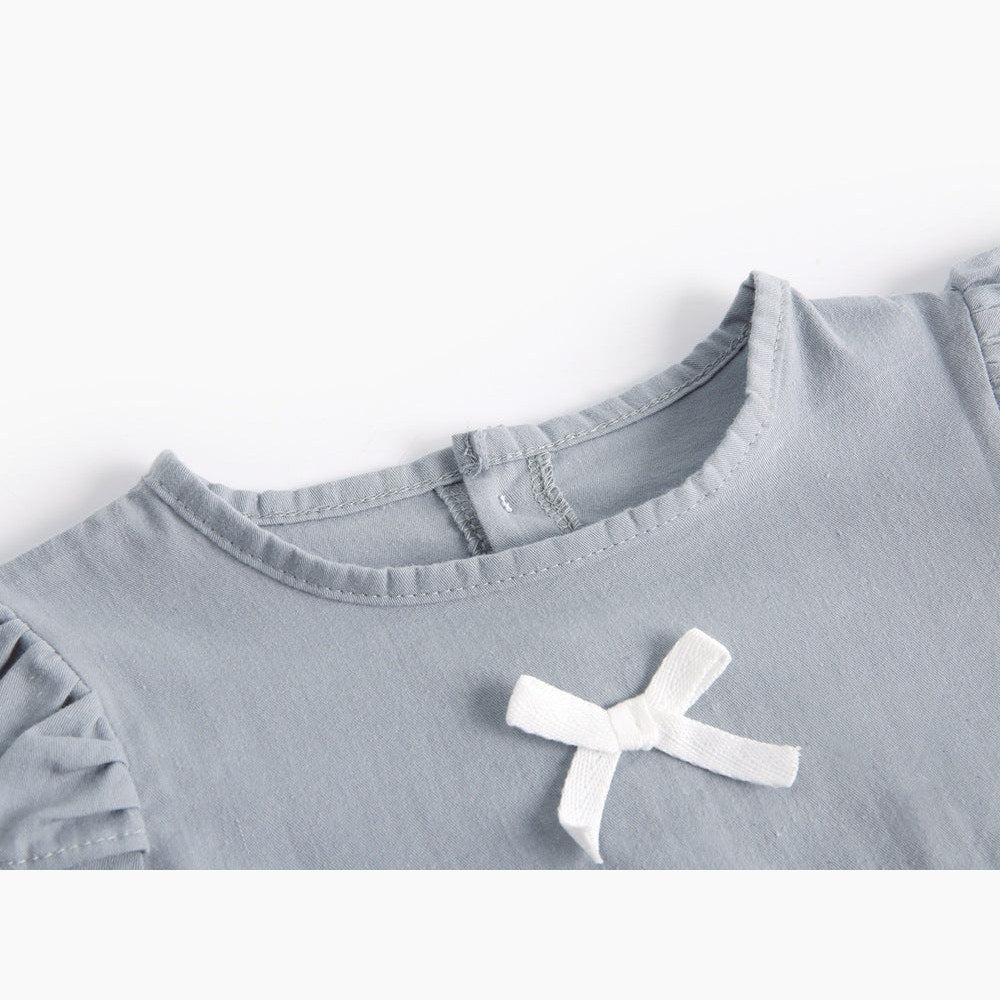 MyKids-USA® Baby Girl Solid Color Bow Patched Design Little Butterfly Sleeves Bodysuit