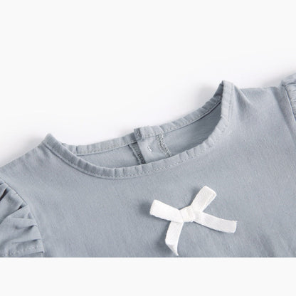 MyKids-USA® Baby Girl Solid Color Bow Patched Design Little Butterfly Sleeves Bodysuit
