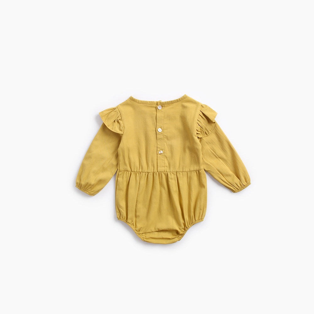 MyKids-USA® Baby Girl Solid Color Bow Patched Design Little Butterfly Sleeves Bodysuit